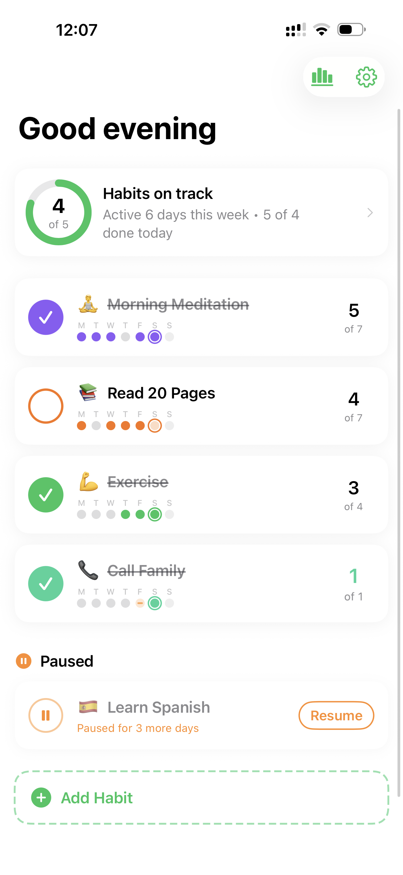 Quietly App - Habits Overview