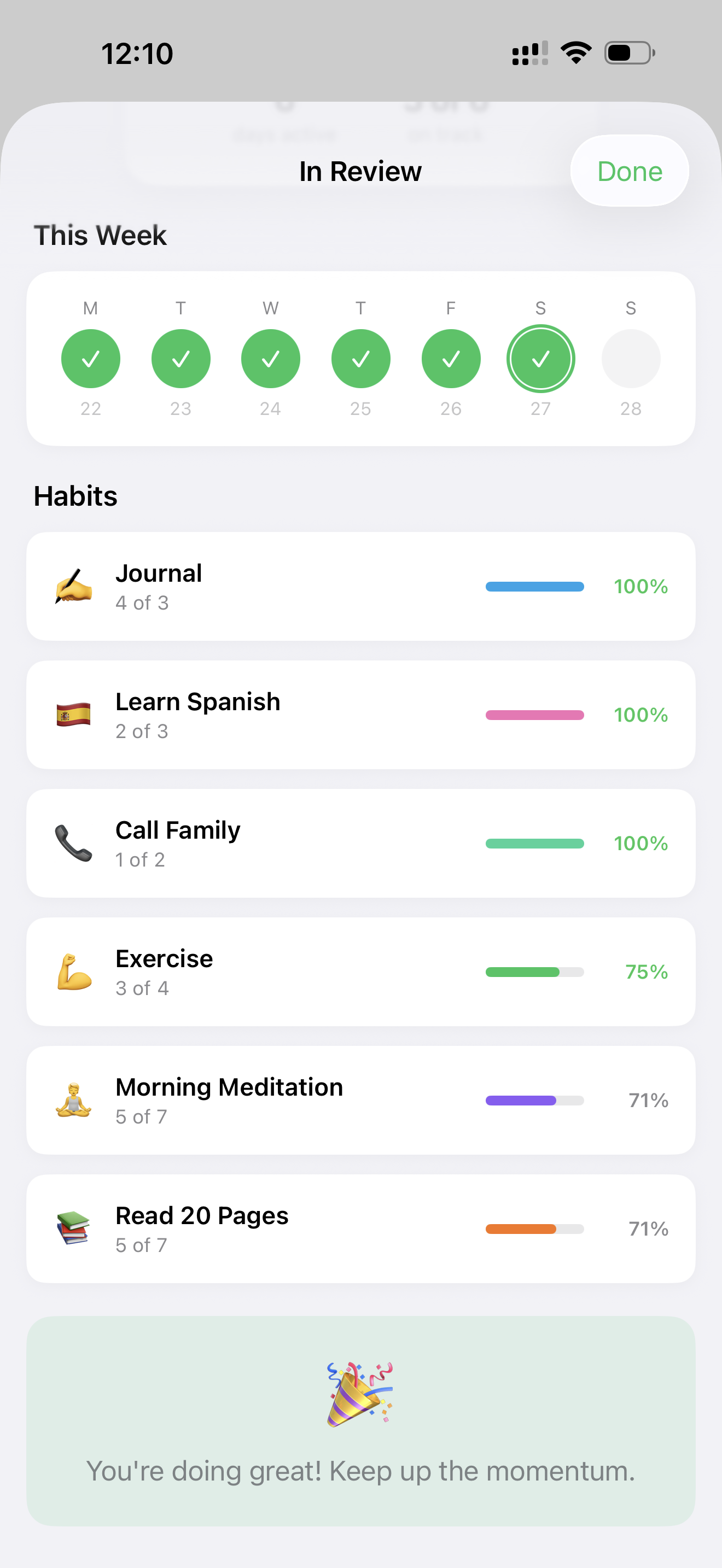 Quietly App - Weekly Review